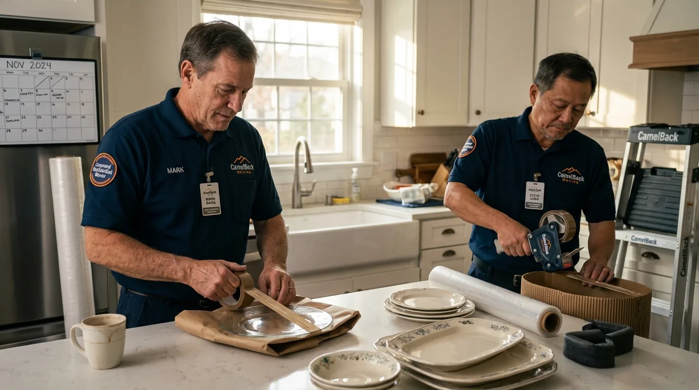 Professional crew packing kitchen dishware in Monticello, MN